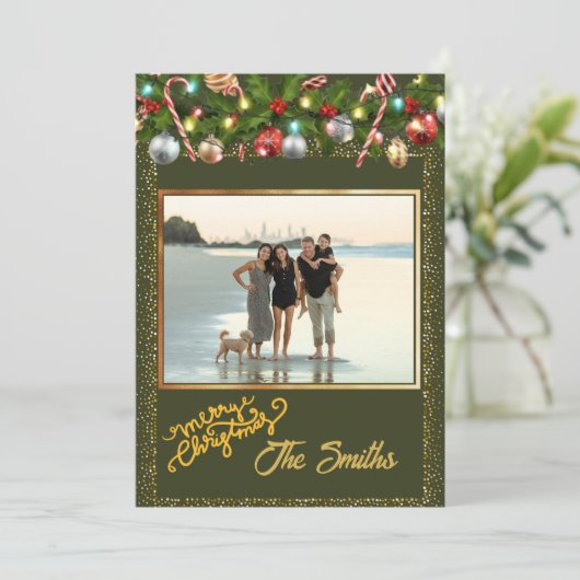 Cartes Pour Fêtes Annuelles Guirlande festive de houx | Photo avec paillettes (Debout devant)