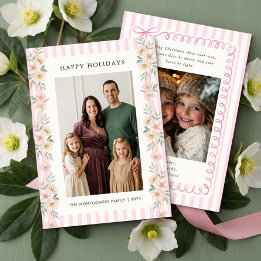 Cartes Pour Fêtes Annuelles Guirlande florale à rayures roses Joyeuses Fêtes