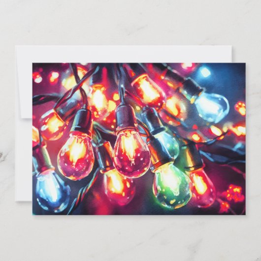 Cartes Pour Fêtes Annuelles Guirlande lumineuse de Noël peinte à l'aquarelle (Devant)