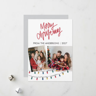 Cartes Pour Fêtes Annuelles Guirlande Lumineuse & Ruban Rouge Noël 2 Photo