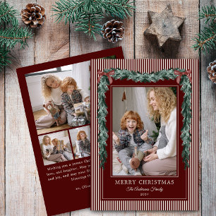 Cartes Pour Fêtes Annuelles Guirlandes de Noël à rayures rouges avec noeud 5 P