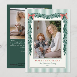 Cartes Pour Fêtes Annuelles Guirlandes de Noël vertes à rayures et nœud Photo