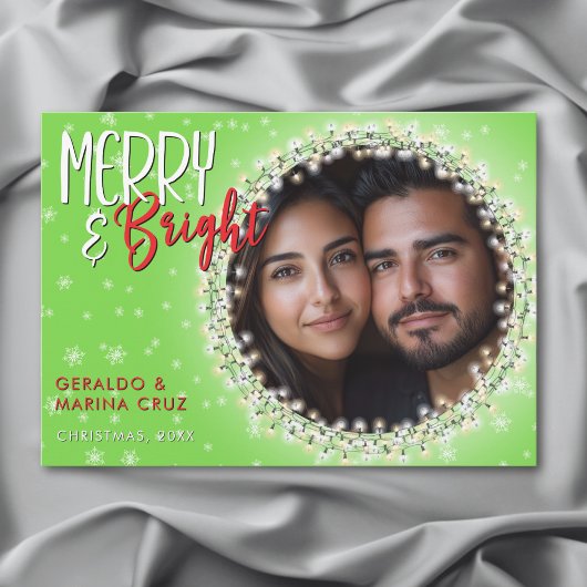 Cartes Pour Fêtes Annuelles Guirlandes lumineuses de Noël vertes Merry & Brigh