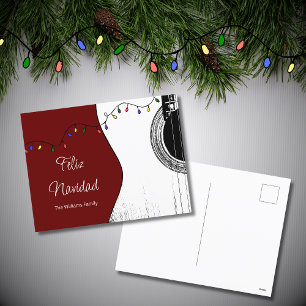 Cartes Pour Fêtes Annuelles Guitare de Noël Feliz Navidad Festive Rouge