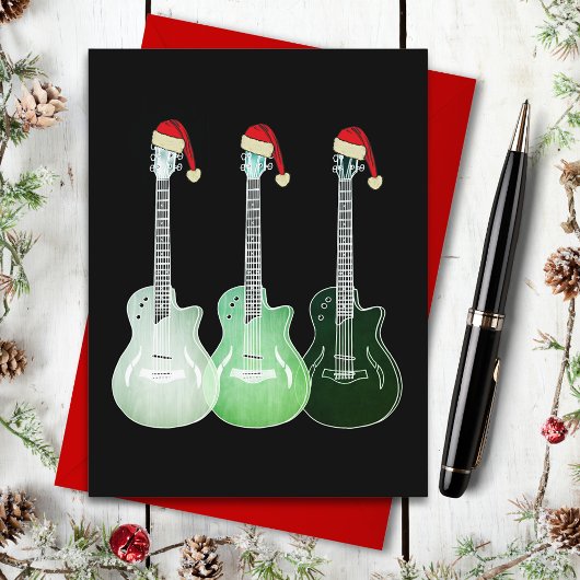 Cartes Pour Fêtes Annuelles Guitare de Noël Père Noël vert