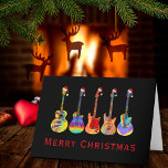 Cartes Pour Fêtes Annuelles Guitare Joyeux Noël Funny Musique psychédélique<br><div class="desc">Des guitares de Noël portant des chapeaux santa, illustration de carte de vacances pliée. Guitare Noël Funny Psychedelic Festive Music Carte de voeux. Guitares acoustiques, guitares électriques et guitares semi-précises aux motifs psychédéliques et colorés, chacune avec un chapeau de Père Noël amusant. Cette drôle de carte festive est personnalisable et...</div>