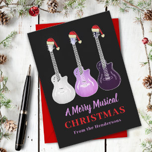 Cartes Pour Fêtes Annuelles Guitare Noël Merry Music Personnalisé rose