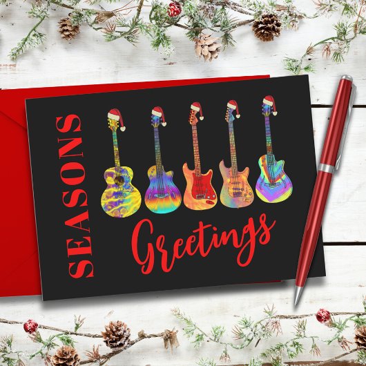 Cartes Pour Fêtes Annuelles Guitares avec chapeaux de Père Noël Vœux de la sai