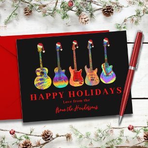 Cartes Pour Fêtes Annuelles Guitares cool à Santa Hats Joyeuses fêtes
