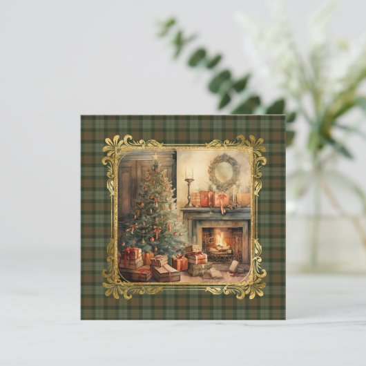 Cartes Pour Fêtes Annuelles Gunn Weathered Scottish Tartan Christmas (Debout devant)