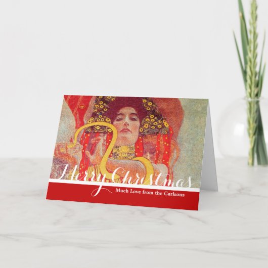 Cartes Pour Fêtes Annuelles Gustav Klimt Red Woman Gold Snake Peinture (Devant)