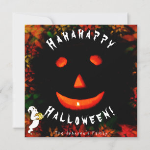 Cartes Pour Fêtes Annuelles Hahahappy Halloween Visage de Citrouille Feuilles