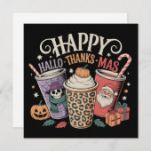 Cartes Pour Fêtes Annuelles Hallothanksmas Halloween Thanksgiving Christmas (Devant / Derrière)