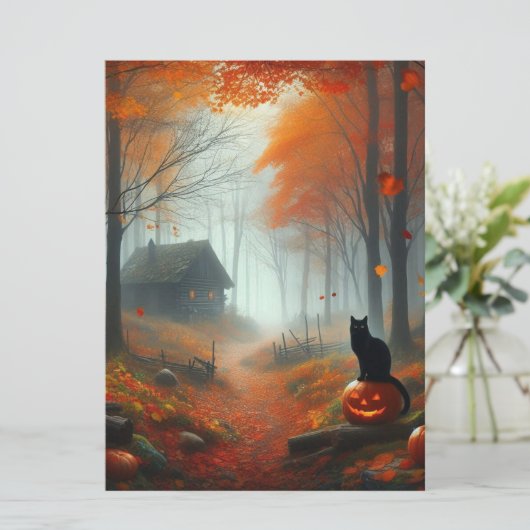 Cartes Pour Fêtes Annuelles Halloween/Automne/citrouille/chat (Debout devant)