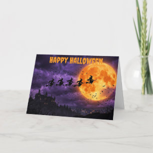 Cartes Pour Fêtes Annuelles Halloween avec Lune et Sorcière