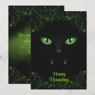 Cartes Pour Fêtes Annuelles Halloween Black Cat Green Webs