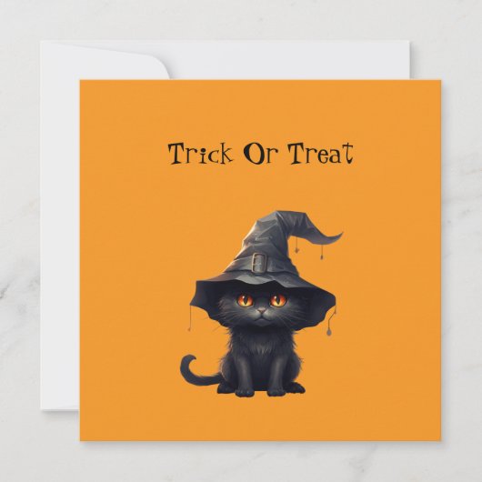 Cartes Pour Fêtes Annuelles Halloween Black Witchy Kitten Chat Sorcière (Devant)