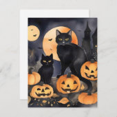 Cartes Pour Fêtes Annuelles Halloween Chat Noir (Devant / Derrière)