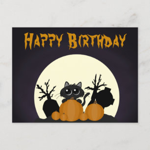 Cartes Pour Fêtes Annuelles Halloween Chat noir Citrouille cimetière d'anniver