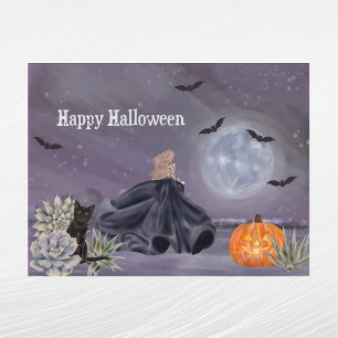 Cartes Pour Fêtes Annuelles Halloween Chat Noir Sorcière Citrouille Succulents