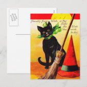 Cartes Pour Fêtes Annuelles Halloween Chat noir Vintage (Devant / Derrière)