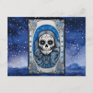 Cartes Pour Fêtes Annuelles Halloween de la nuit étoilée du crâne bleu Haired