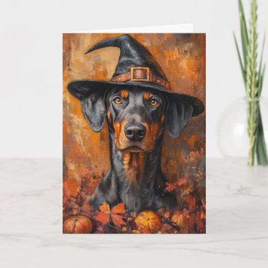 Cartes Pour Fêtes Annuelles Halloween Doberman Witch (Devant)