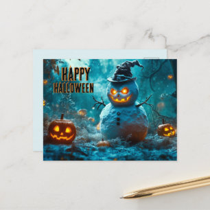 Cartes Pour Fêtes Annuelles Halloween effrayant avec bonhomme de neige diaboli