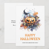 Cartes Pour Fêtes Annuelles Halloween éffrayant Citrouille Raven (Devant / Derrière)