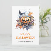 Cartes Pour Fêtes Annuelles Halloween éffrayant Citrouille Raven (Debout devant)