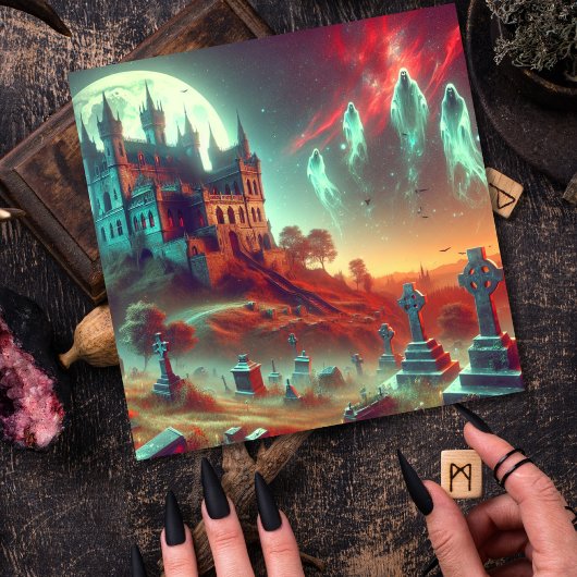 Cartes Pour Fêtes Annuelles Halloween effrayant Haunted Castle Graveyard