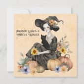 Cartes Pour Fêtes Annuelles Halloween Enchanter Chat Sorcière Citrouilles & Fl (Devant)