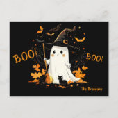 Cartes Pour Fêtes Annuelles Halloween Ghost Witch Salutation octobre (Devant)