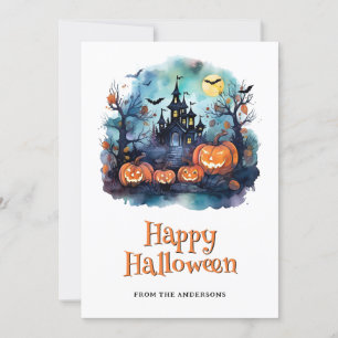 Cartes Pour Fêtes Annuelles Halloween Haunted Mansion Citrouille chauves-souri