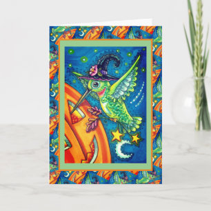 CARTES POUR FÊTES ANNUELLES HALLOWEEN HUMMINGBIRD & JACK-O'-LANTERN WHIMSY