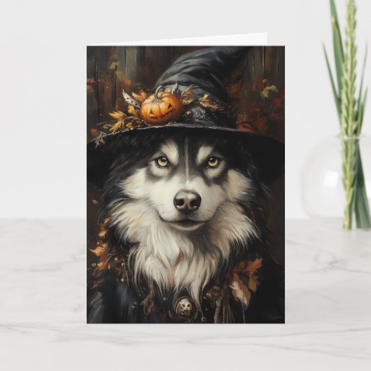 Cartes Pour Fêtes Annuelles Halloween Husky Witch (Devant)