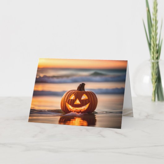 Cartes Pour Fêtes Annuelles Halloween Jack-o-Lantern Sur La Plage (Devant)