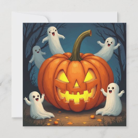 Cartes Pour Fêtes Annuelles Halloween Jack O'Lantern et Ghost (Devant)