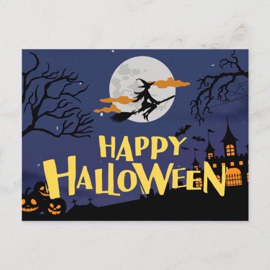 Cartes Pour Fêtes Annuelles Halloween Jaune Bleu Moderne Joyeux (Devant)