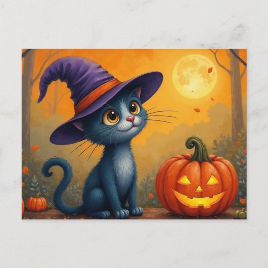 Cartes Pour Fêtes Annuelles Halloween Kitten et Jack O'Lantern (Devant)