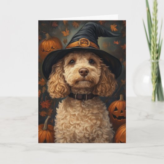 Cartes Pour Fêtes Annuelles Halloween Labradoodé Jaune (Devant)