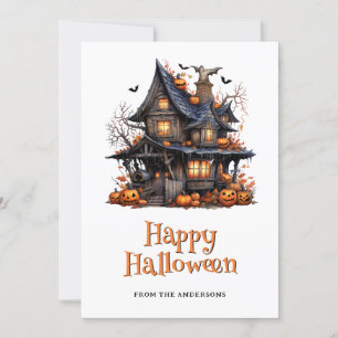 Cartes Pour Fêtes Annuelles Halloween Maison hantée Citrouilles chauves-souris
