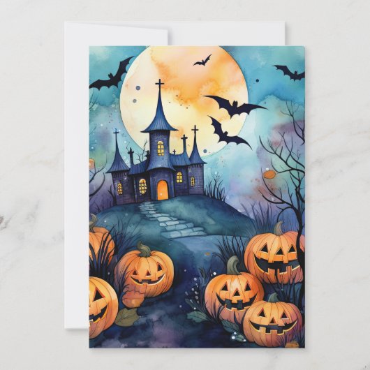 Cartes Pour Fêtes Annuelles Halloween Night Jack O’Lanterns Bats Pleine lune (Devant)