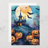 Cartes Pour Fêtes Annuelles Halloween Night Jack O’Lanterns Bats Pleine lune (Devant / Derrière)