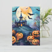 Cartes Pour Fêtes Annuelles Halloween Night Jack O’Lanterns Bats Pleine lune (Debout devant)
