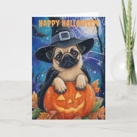 Cartes Pour Fêtes Annuelles Halloween Pug Dog (Devant)