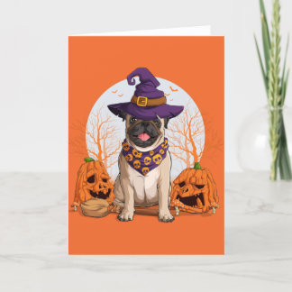 Cartes Pour Fêtes Annuelles Halloween Pug Sorcière