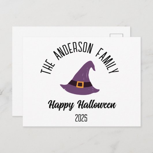 Cartes Pour Fêtes Annuelles Halloween Purple Witple Casquette Nom personnalisé (Devant / Derrière)