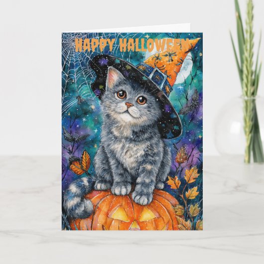 Cartes Pour Fêtes Annuelles Halloween Russian Blue Cat (Devant)