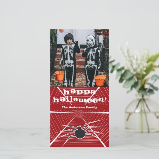 Cartes Pour Fêtes Annuelles Halloween Scary Black Spider et Web Kid's Photo (Debout devant)